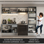 Combo Completo de Cocina 260 cm 8 Puertas 1 Cajón Flotante con Mueble para Horno y Microondas Gris Nice Madesa