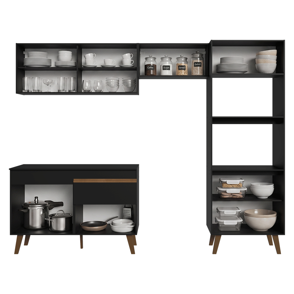Combo completo de Cocina 260 cm Negro Pieta Madesa