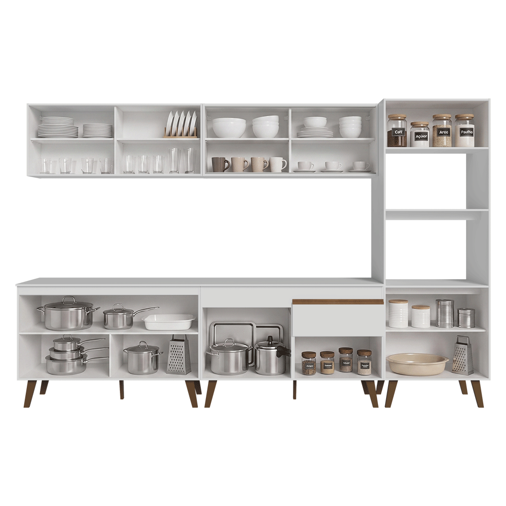 Mueble de Cocina Completa Pieta 310 cm 11 Puertas 1 Cajón (Con Mesada) Blanco 01 Madesa
