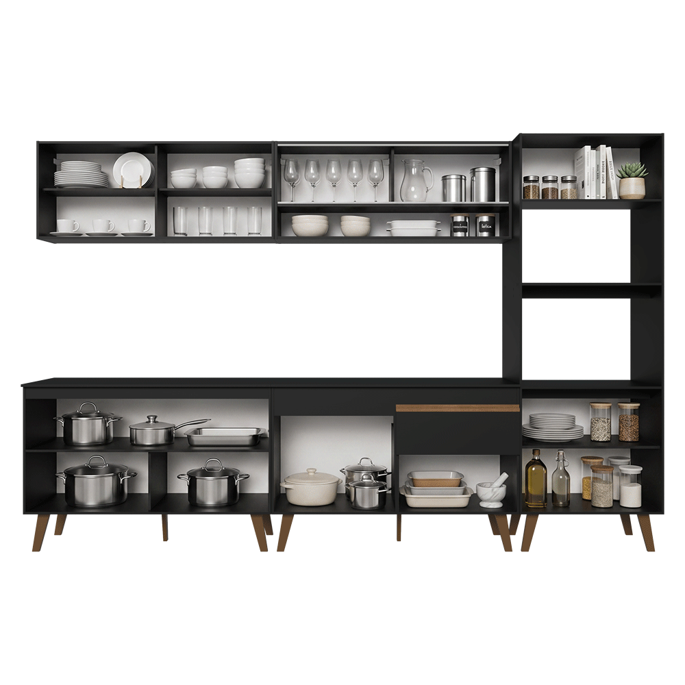 Mueble de Cocina Completa Pieta 310 cm 11 Puertas 1 Cajón (Con Mesada) Negro 02 Madesa