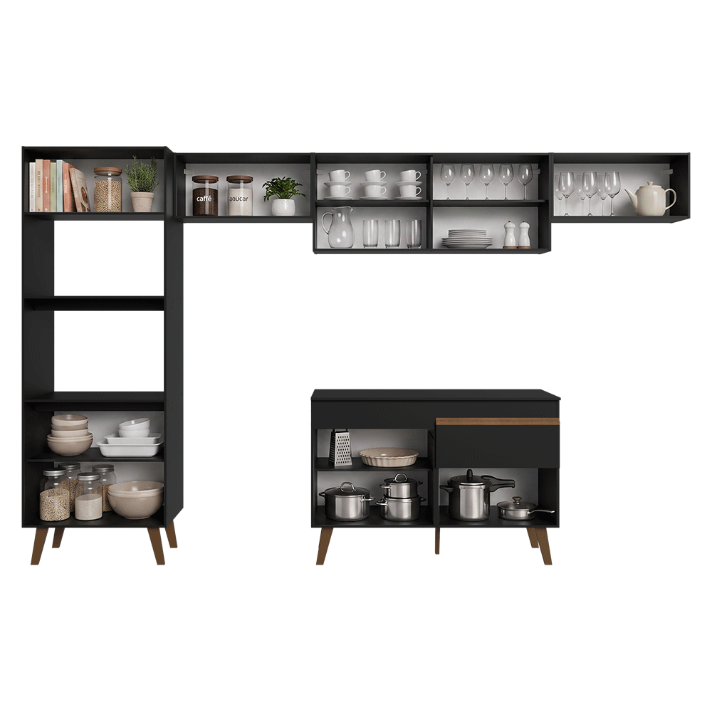 Combo completo de Cocina 330 cm Negro Pieta Madesa