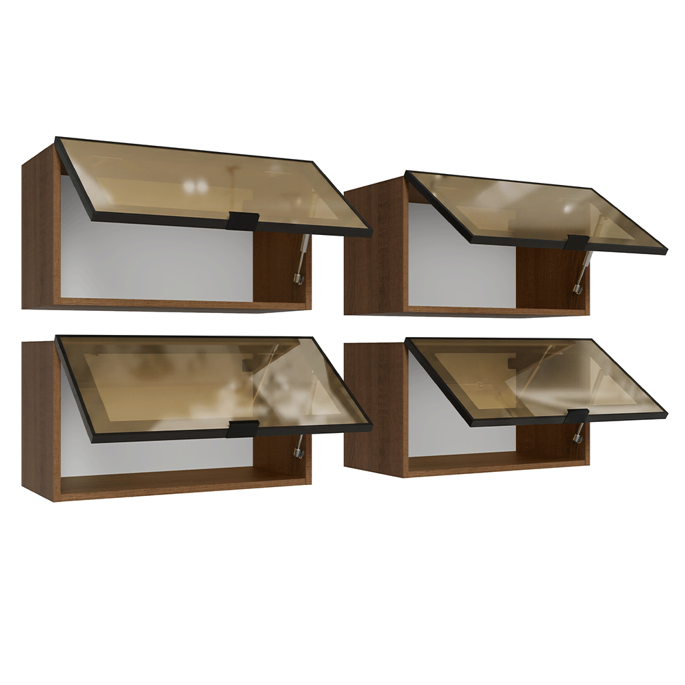Kit 4 Alacenas 120 cm 4 Puertas con Vidrio Reflecta Bronce Marrón/Negro Vinilo Madesa