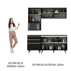 Cocina Compacta 180 cm 5 Puertas 3 Cajones Negro Reims Madesa