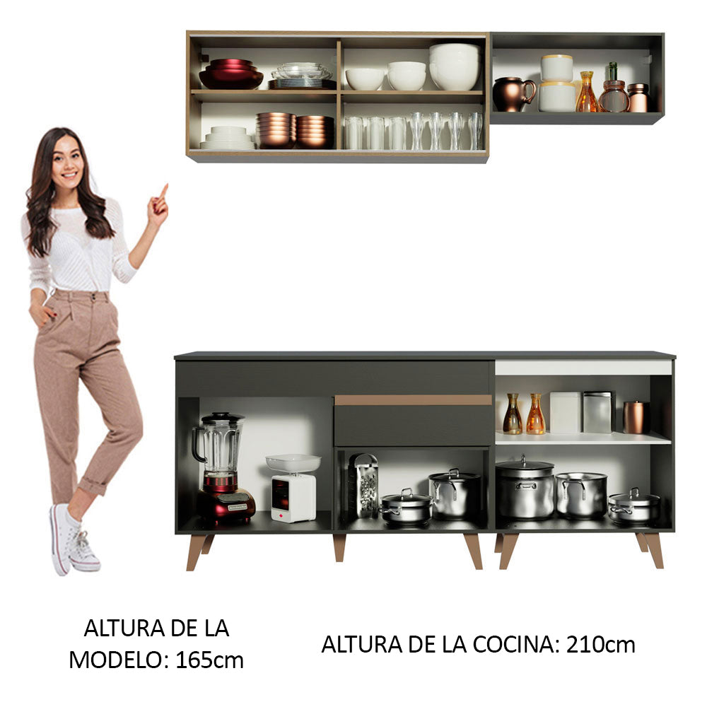 Combo de Cocina Compacta 190cm Reims Negro/Marrón 01