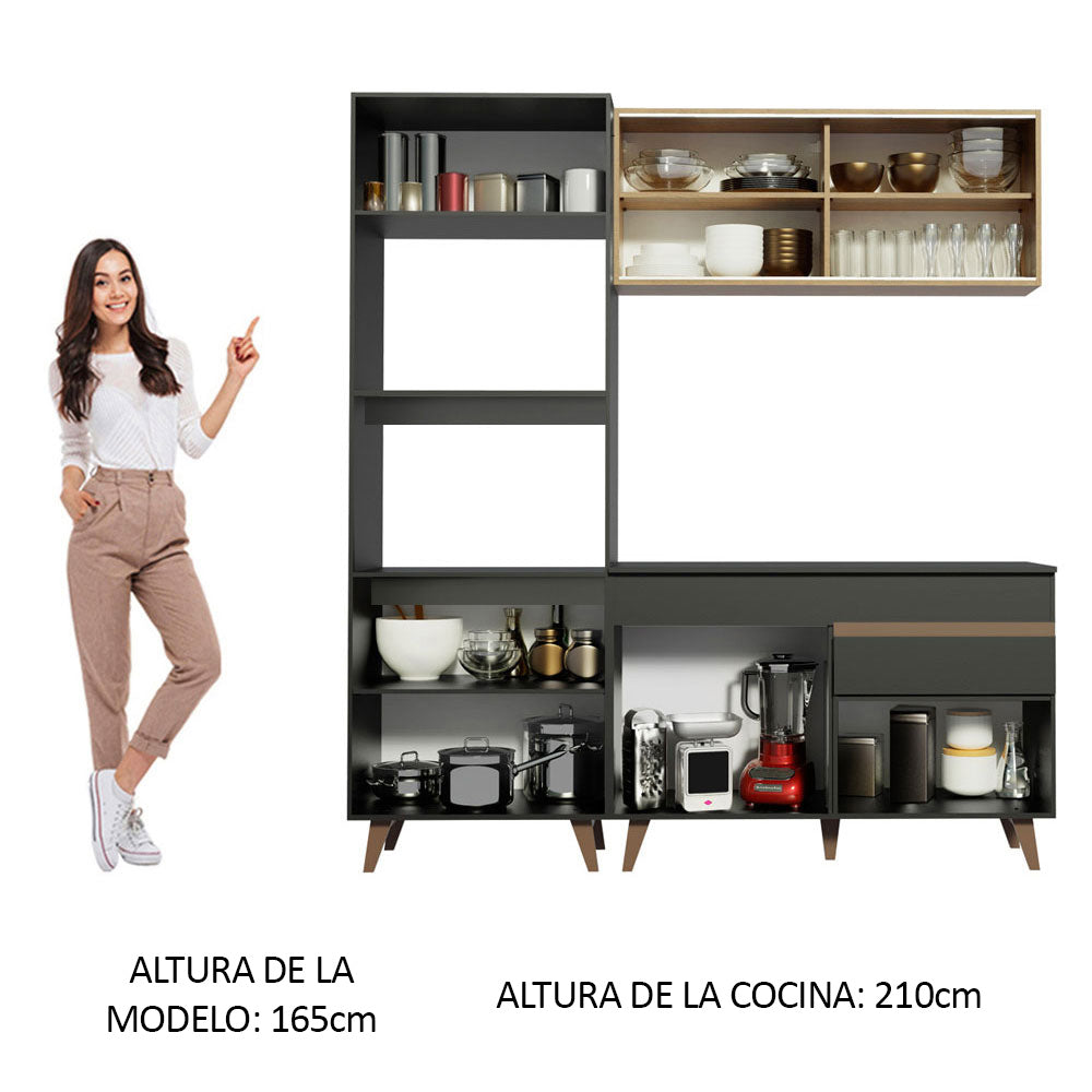 Combo de Cocina Compacta 190cm Reims Negro/Marrón 02