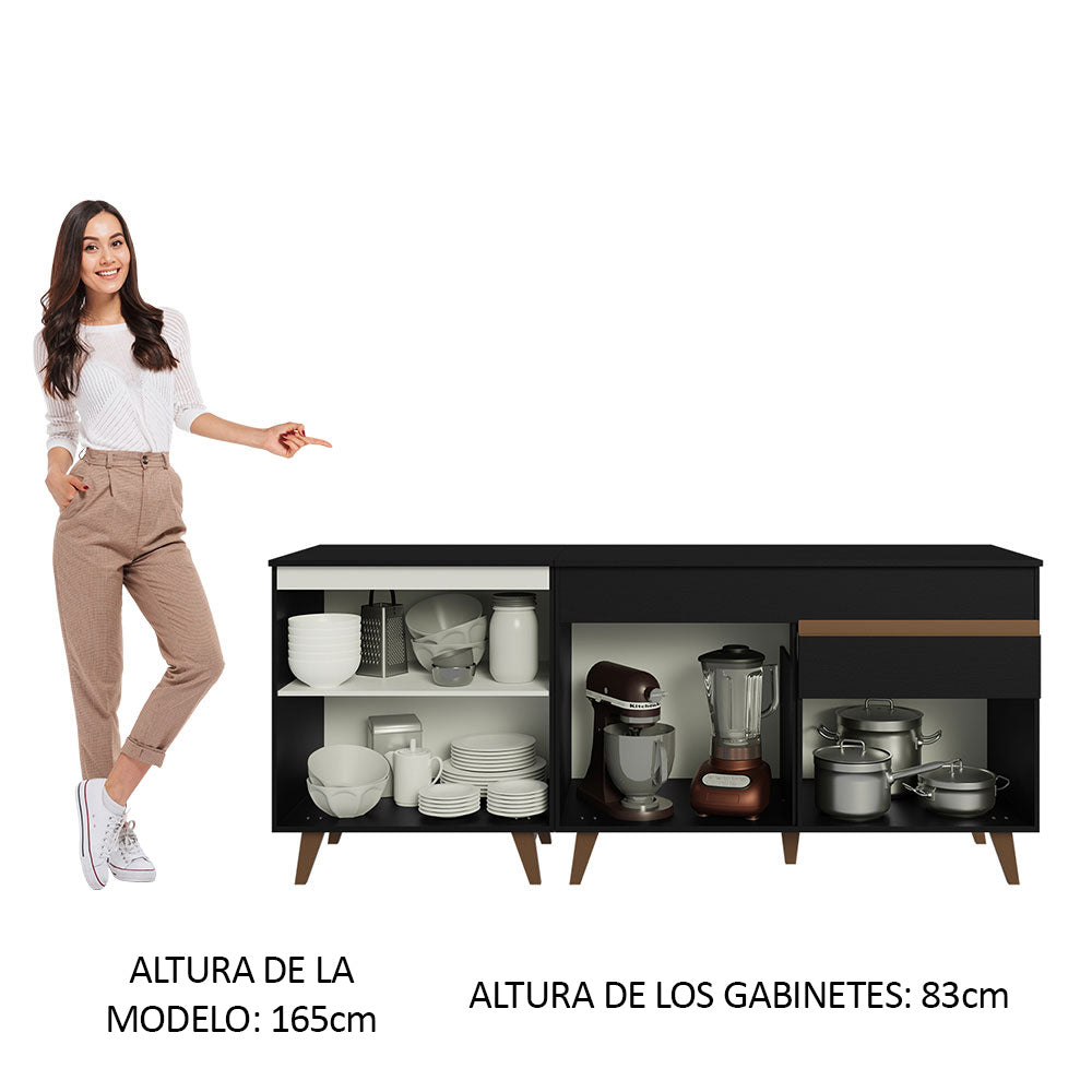 Kit de 2 Bajo Mesada de Cocina 4 Puertas 1 Cajón (Con Tapa) Reims Negro