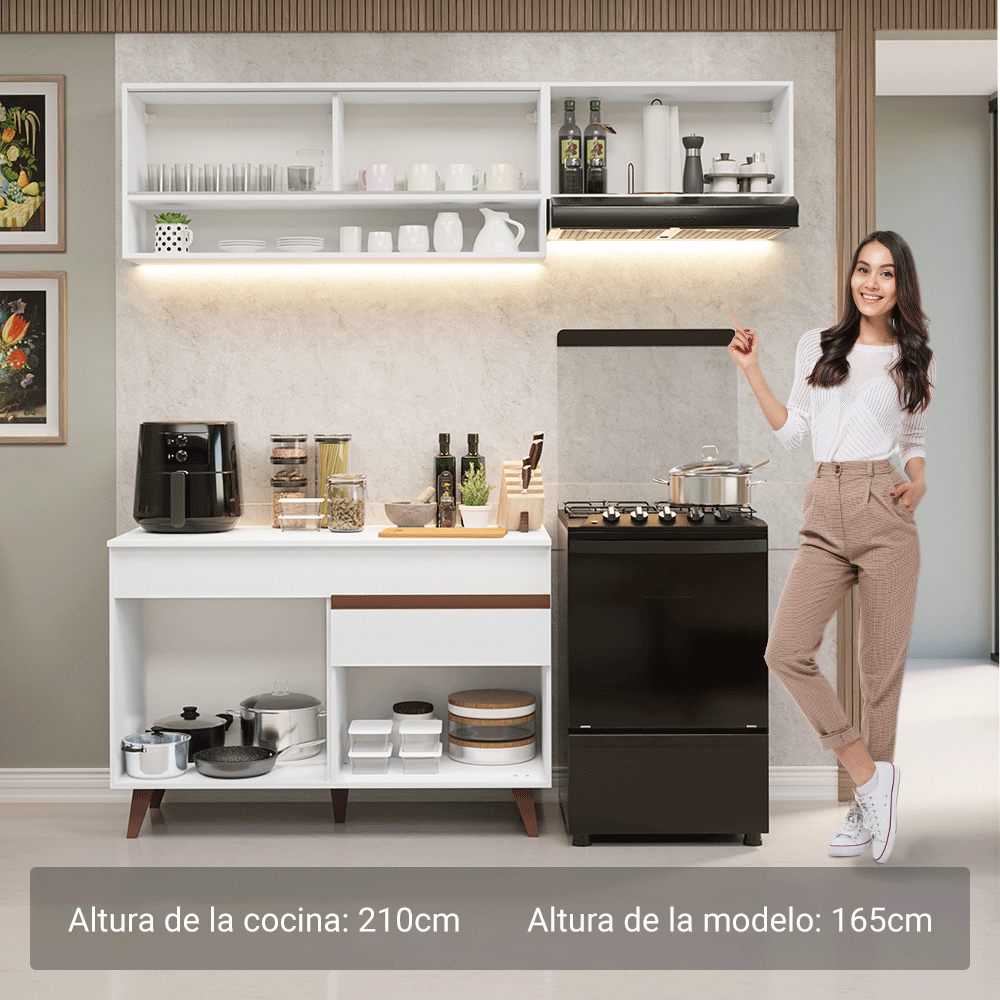 Cocina Compacta 190 cm 5 Puertas 1 Cajón Blanco Reims Madesa