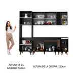 Combo Completo de Cocina 235 cm 8 Puertas 1 Cajón con Mueble para Horno o Microondas Negro Reims Madesa