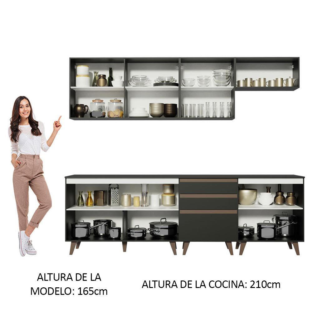Combo Completo de Cocina 250 cm 8 Puertas 3 Cajones Negro Reims Madesa