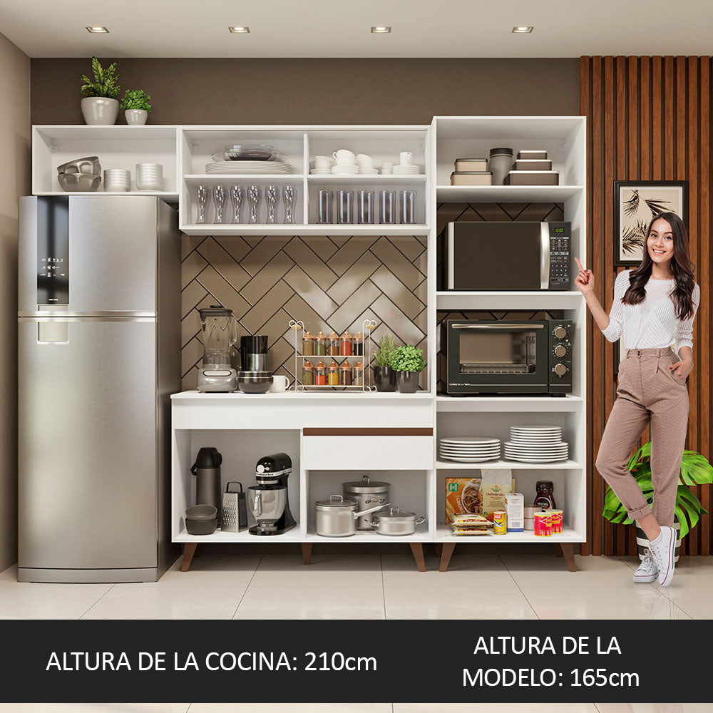 Combo Completo de Cocina 260 cm 8 Puertas 1 Cajón con Mueble para Horno y Microondas Blanco Reims Madesa 01