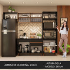 Combo Completo de Cocina 260 cm 8 Puertas 1 Cajón con Mueble para Horno y Microondas Negro/Marrón Reims Madesa