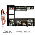 Combo Completo de Cocina 260 cm 10 Puertas 1 Cajón con Mueble para Horno y Microondas Negro Reims Madesa