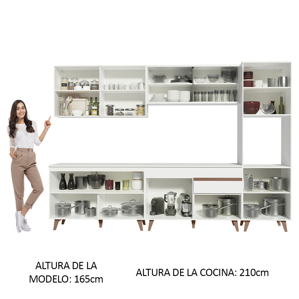 Combo Completo de Cocina 300 cm 10 Puertas 1 Cajón con Mueble para Horno o Microondas Blanco Reims Madesa 01