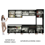 Combo Completo de Cocina 300 cm 10 Puertas 1 Cajón con Mueble para Horno o Microondas Negro Reims Madesa 01