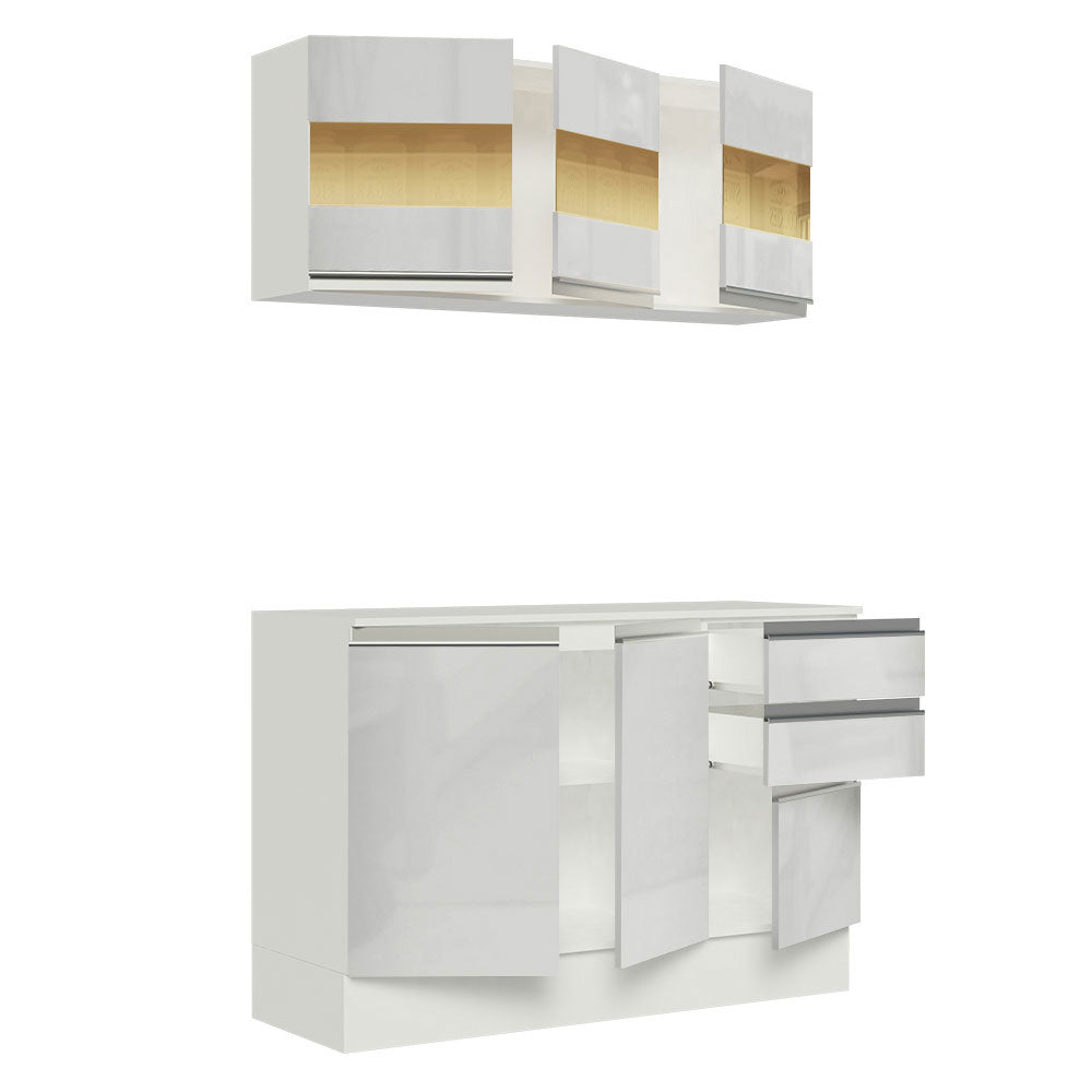 Cocina Compacta Smart 100% MDF Puertas Brillante XP 120 cm 6 Puertas 2 Cajones (Con Mesada) Blanco Madesa