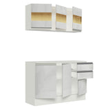 Cocina Compacta Smart 100% MDF Puertas Brillante XP 120 cm 6 Puertas 2 Cajones (Con Mesada) Blanco Madesa
