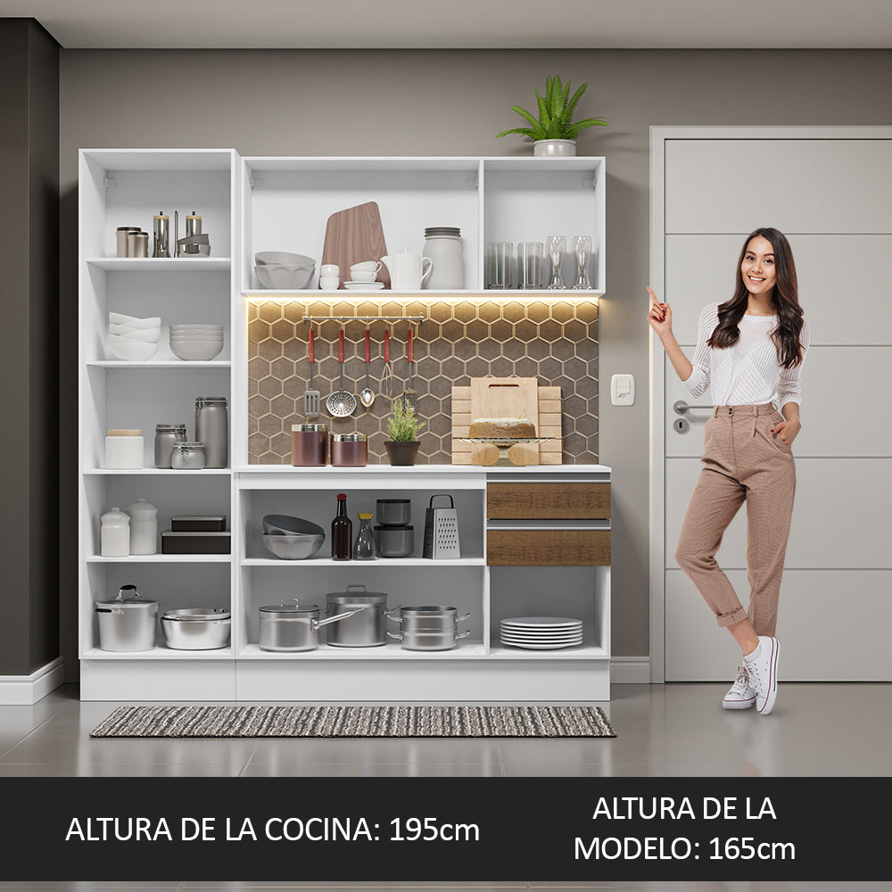 Cocina Compacta 100% MDF 170 cm Blanco/Marrón/Crema Smart Madesa 01