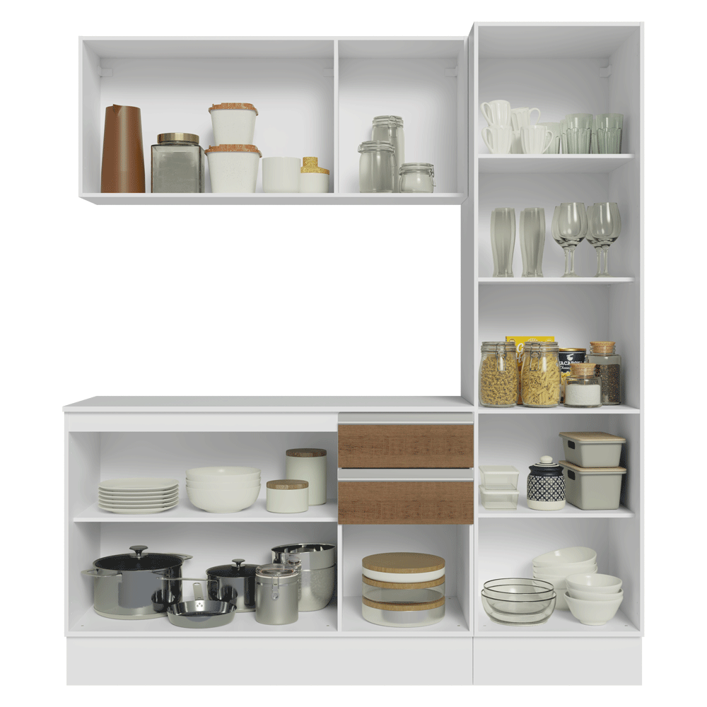 Cocina Compacta 170 cm 100% MDF Blanco/Marrón/Crema Smart Madesa