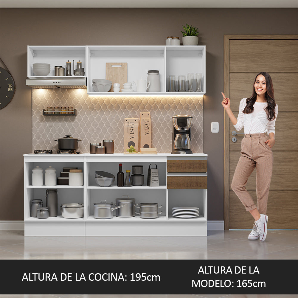 Cocina Compacta 100% MDF 180 cm Blanco/Marrón/Crema Smart Madesa 01