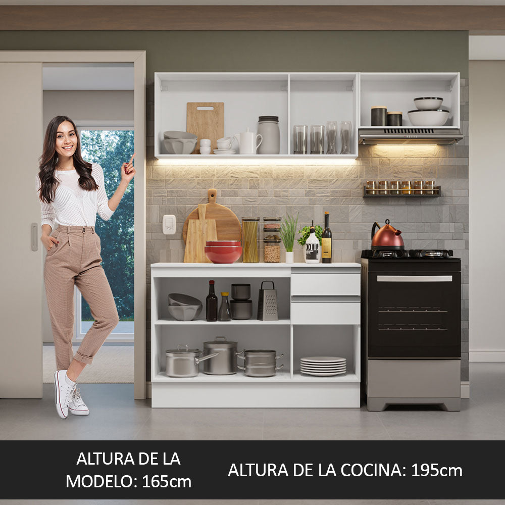 Cocina Compacta Smart 100% MDF 180 cm 7 Puertas 2 Cajones (Con Mesada) Blanco 02 Madesa