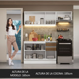 Cocina Compacta Smart 100% MDF 180 cm 7 Puertas 2 Cajones (Con Mesada) Blanco/Marrón/Crema Madesa