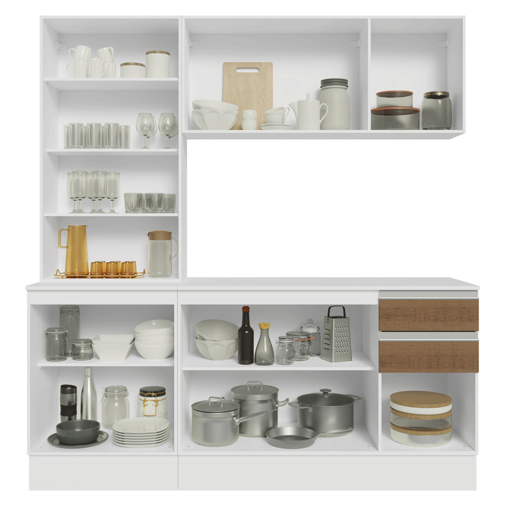 Cocina Compacta 180 cm Smart 100% MDF Blanco/Marrón/Crema 03