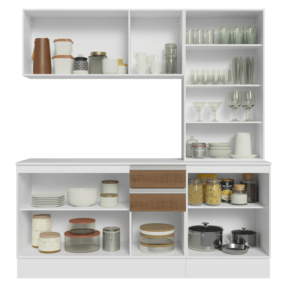 Cocina Compacta 180 cm 100% MDF Blanco/Marrón/Crema Smart Madesa
