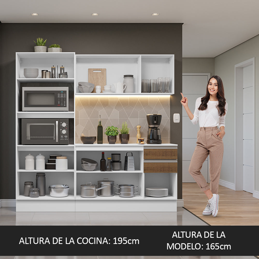 Cocina Compacta 100% MDF 190 cm Blanco/Marrón/Crema Smart Madesa 01