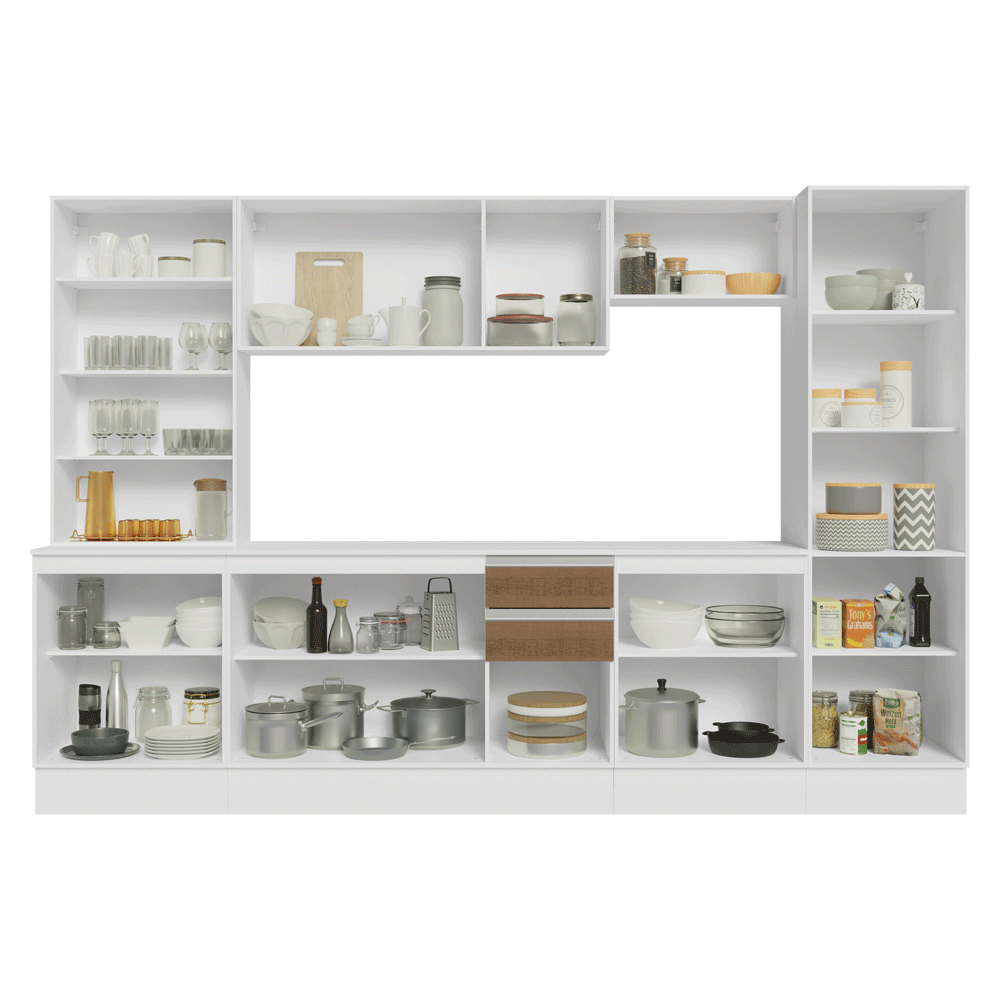 Combo de Cocina 290 cm Smart 100% MDF Blanco/Marrón/Crema 01