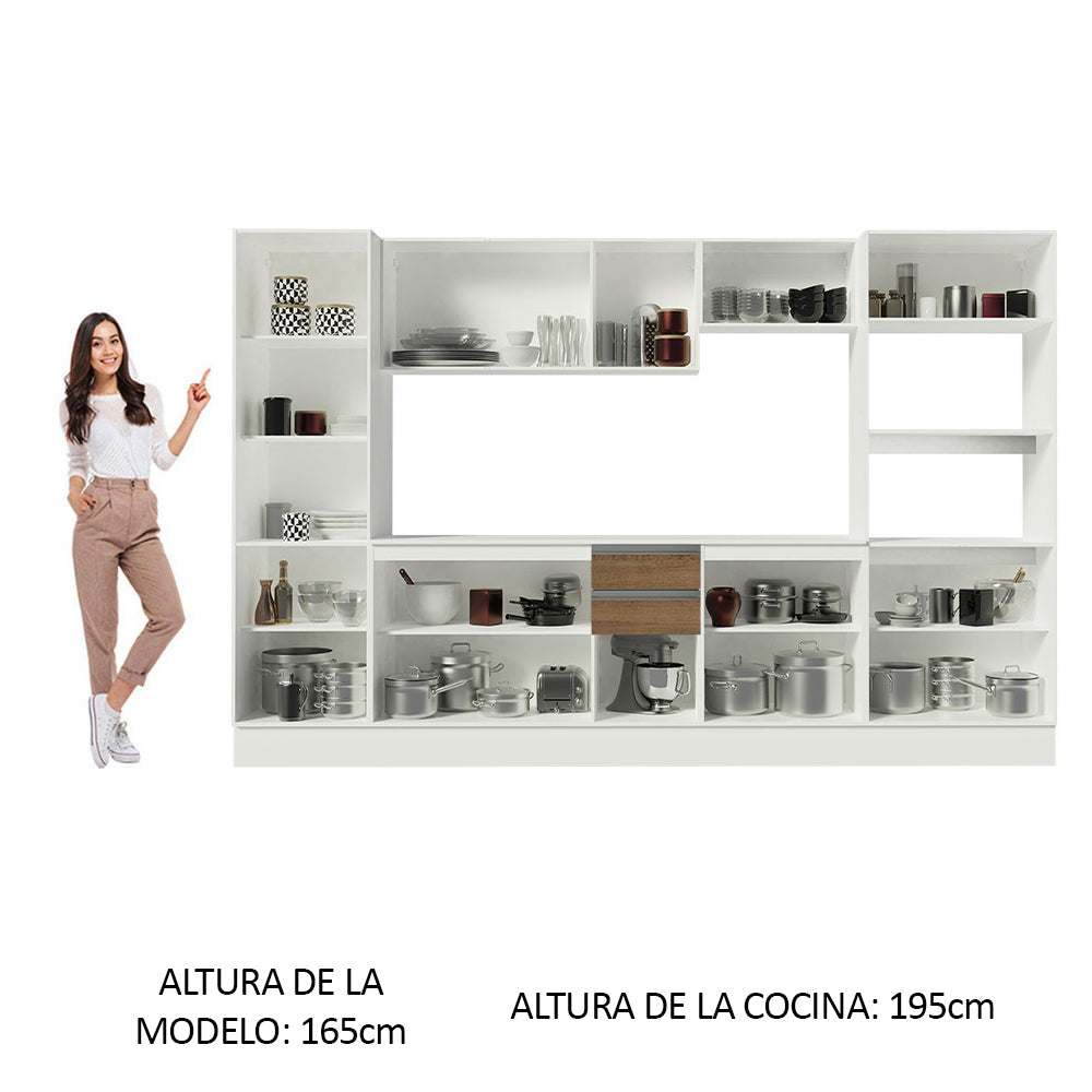 Combo Completo de Cocina 100% MDF 300 cm Blanco/Marrón/Crema Smart Madesa 01