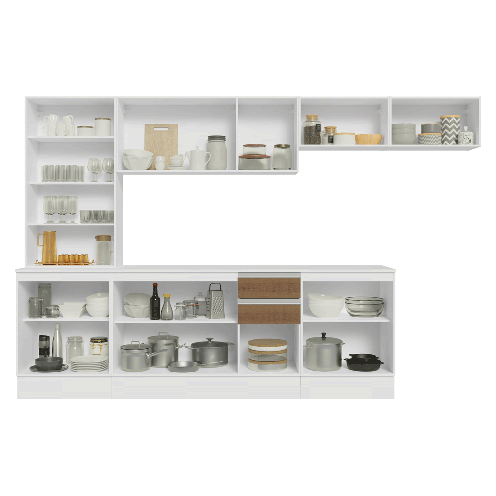 Combo Completo de Cocina 100% MDF 300 cm Blanco/Marrón/Crema Smart Madesa 04