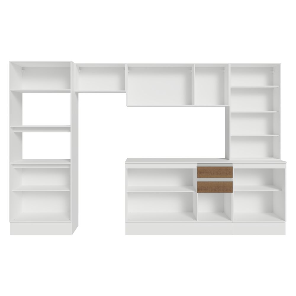 Combo completo de Cocina Smart 100% MDF 310 cm 14 Puertas 3 Cajones (Con Mesada) Blanco/Marrón/Crema Madesa