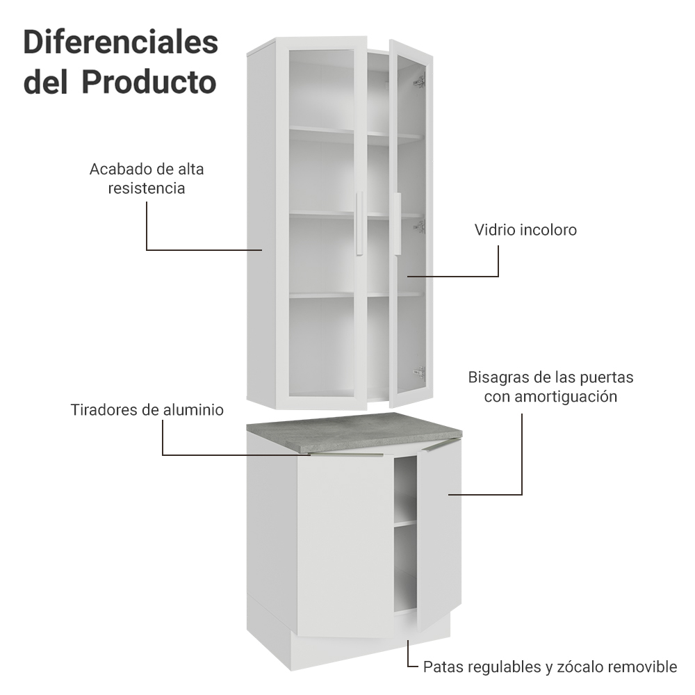 Kit Bajo Mesada con Cristalero Madesa Stella 70cm BB 01