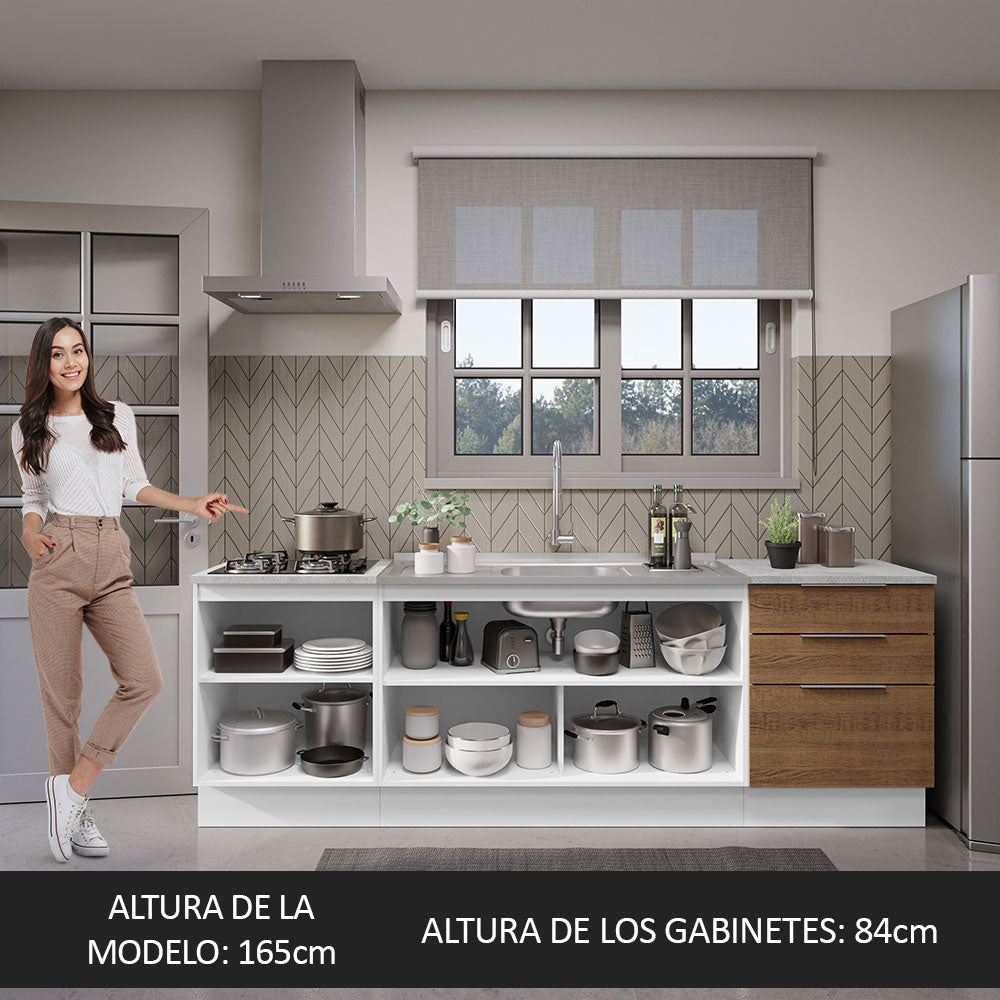 Cocina Compacta 240 cm Blanco/Marrón Stella Madesa 01