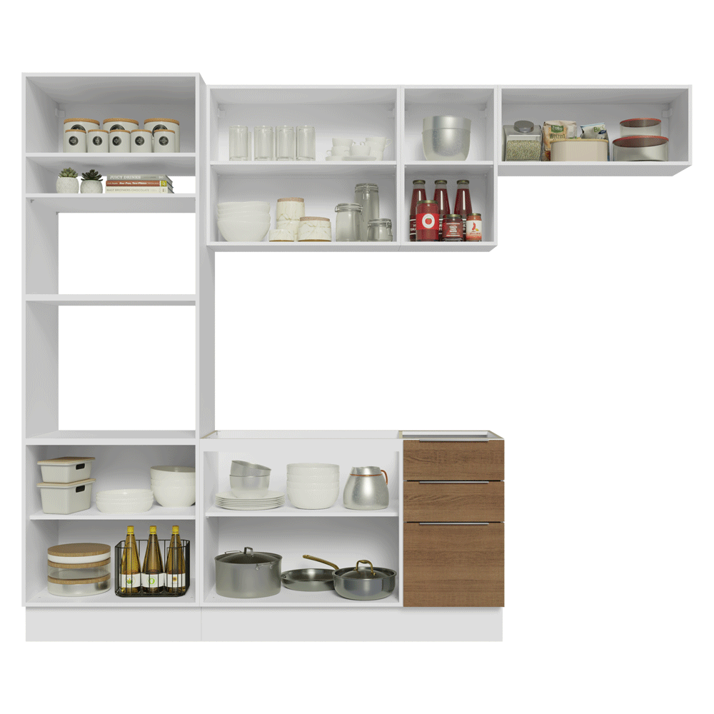 Combo completo de Cocina 270 cm Blanco/Marrón Stella Madesa