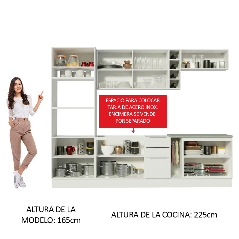 Combo Completo de Cocina 290cm Blanco/Blanco/Marrón Stella Madesa 01