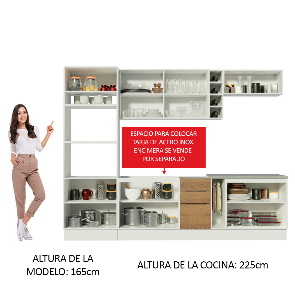 Combo Completo de Cocina 290cm Blanco/Marrón Stella Madesa 01