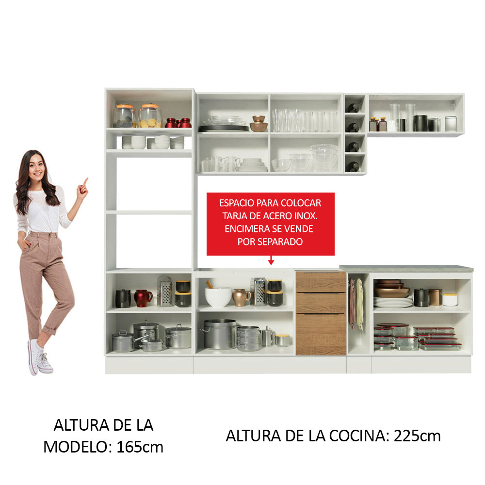 Combo Completo de Cocina 290cm Blanco/Marrón/Blanco Stella Madesa 01