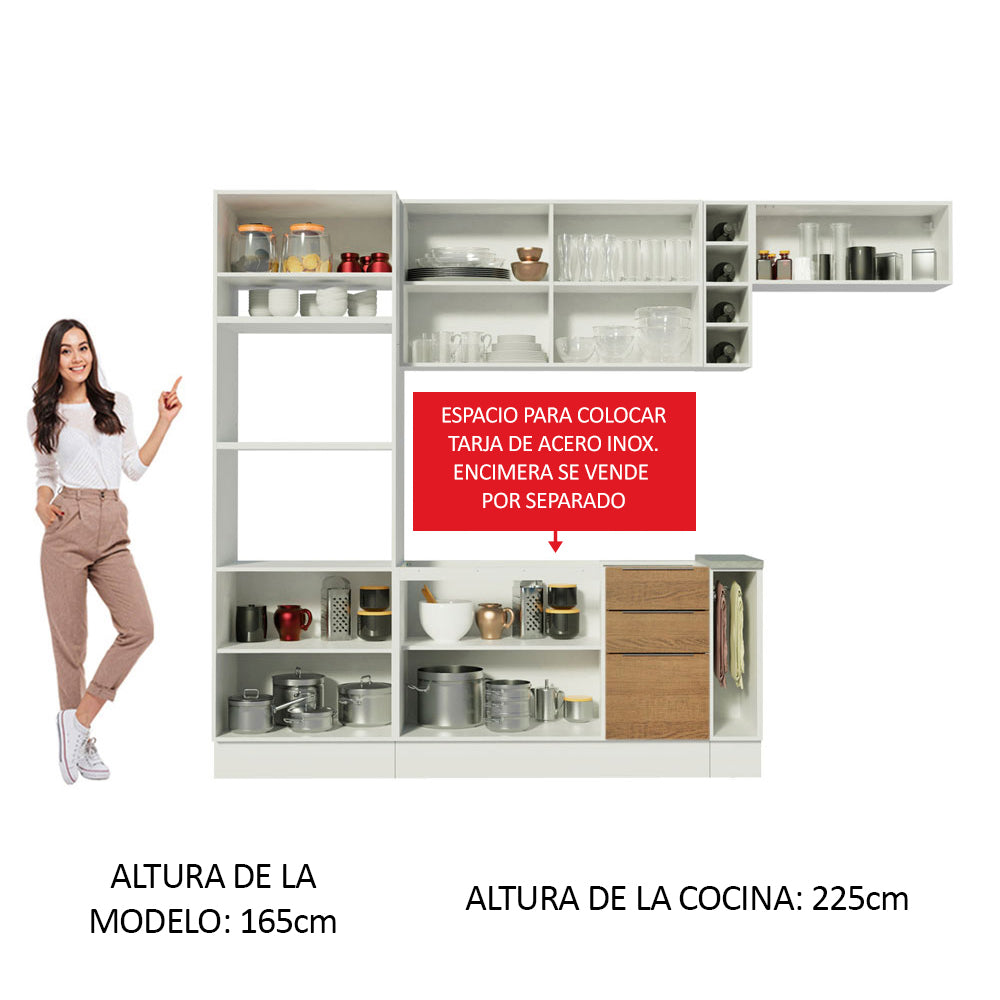Combo Completo de Cocina 290cm Blanco/Marrón/Blanco Stella Madesa 02