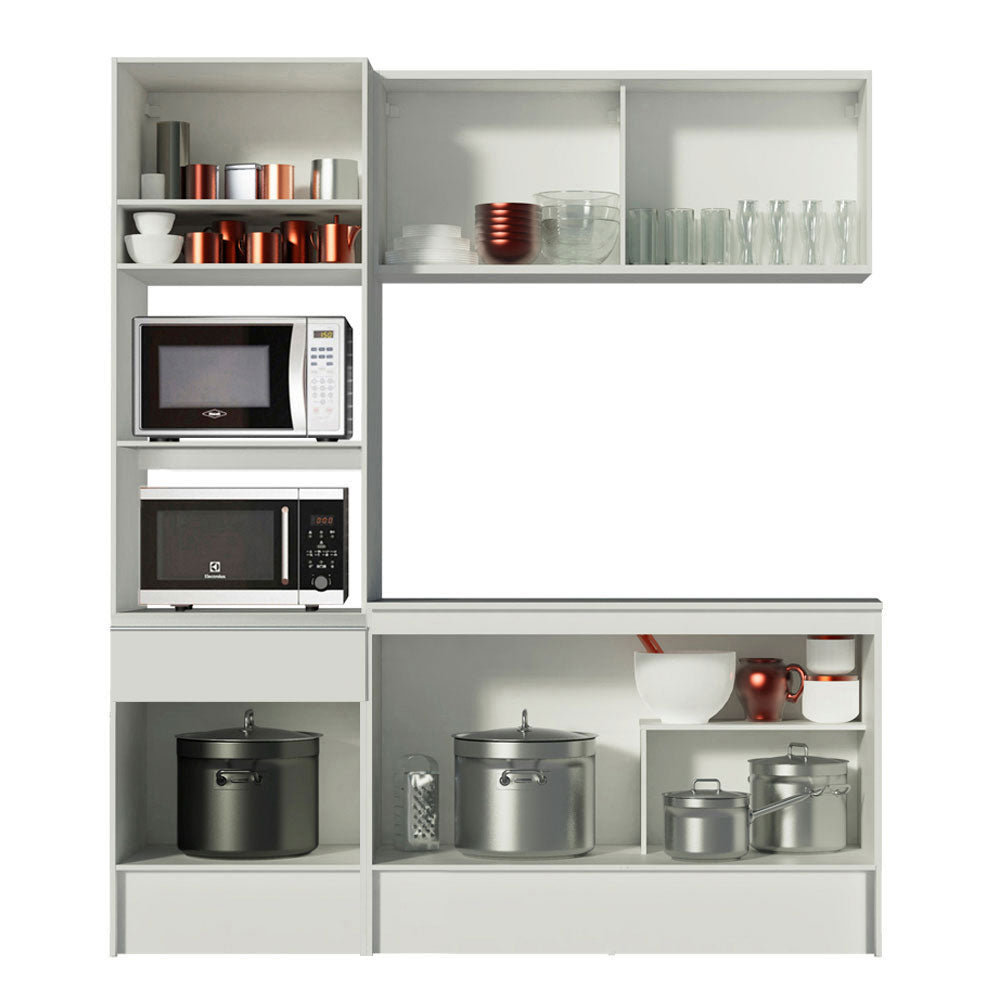 Cocina Compacta 180 cm 6 Puertas 1 Cajón con Mueble para Horno y Microondas Blanco Diamante Madesa