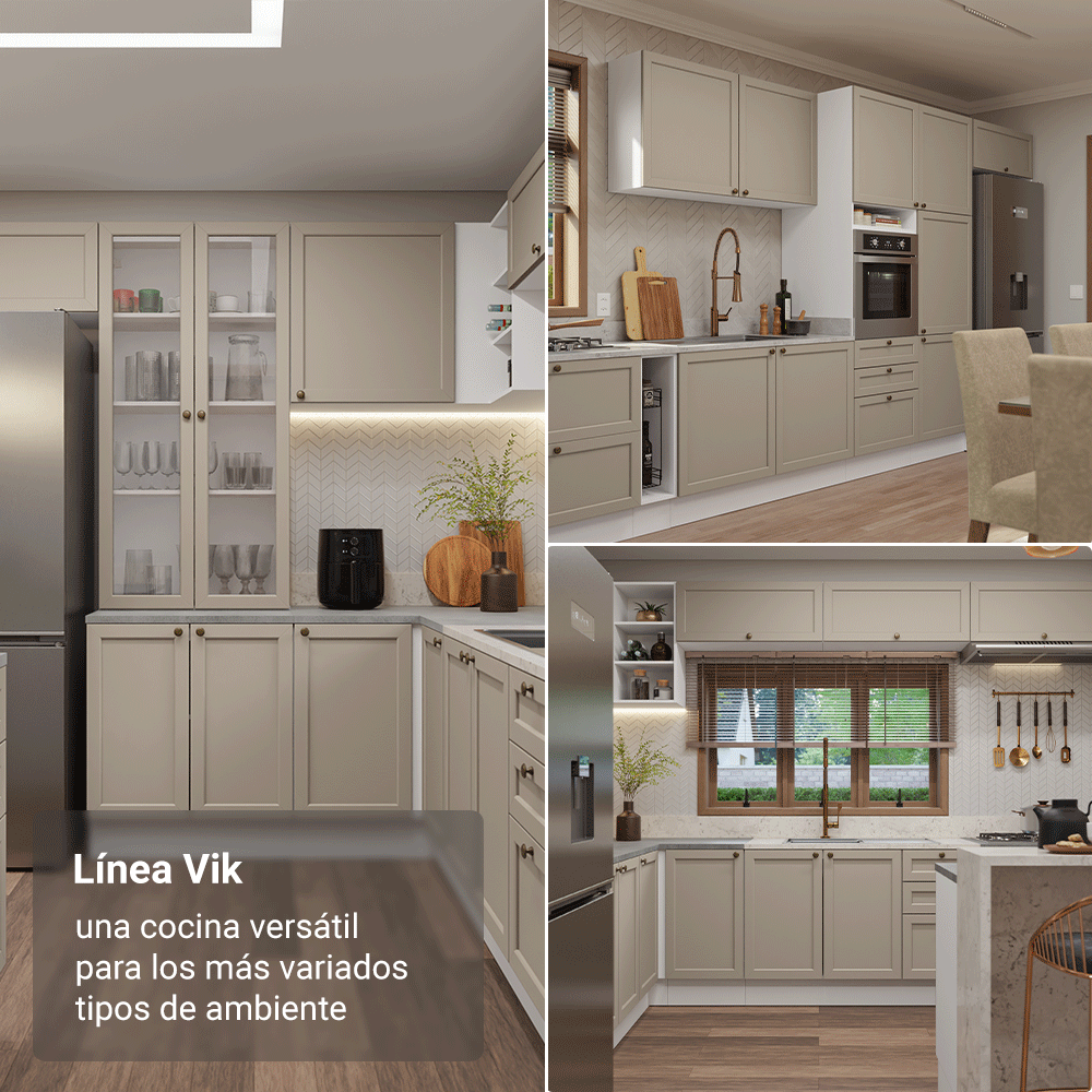 Combo de Cocina Compacta 180 cm Blanco/Crema Vik Madesa 03