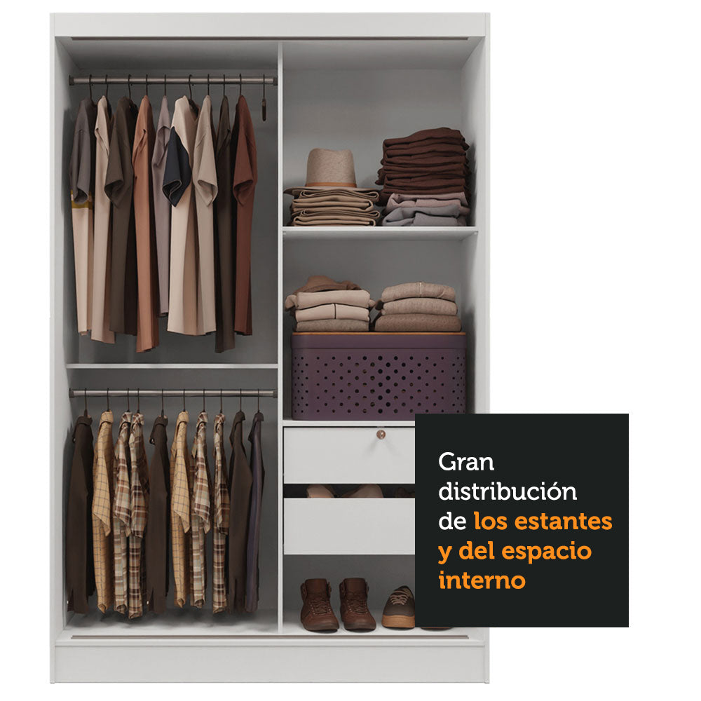 Habitación Completa con Placard Luke y Respaldo de cama con 2 Mesas de Luz Madesa Blanco