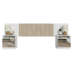 Respaldo de Cama Extensible Tapizado con 2 Mesas de Luz Espejadas Blanco/Imperial Madesa