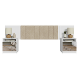 Respaldo de Cama Extensible Tapizado con 2 Mesas de Luz Espejadas Blanco/Imperial Madesa