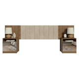 Respaldo de Cama Extensible Tapizado con 2 Mesas de Luz Espejadas Marrón/Imperial Madesa