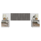 Respaldo de Cama Extensible Tapizado con 2 Mesas de Luz Espejadas Blanco/Silver Madesa