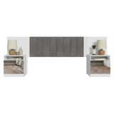 Respaldo de Cama Extensible Tapizado con 2 Mesas de Luz Espejadas Blanco/Silver Madesa