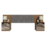 Respaldo de Cama Extensible Tapizado con 2 Mesas de Luz Espejadas Marrón/Silver Madesa