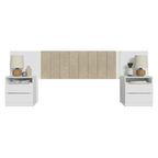Respaldo de Cama Extensible Tapizado con 2 Mesas de Luz Blanco/Imperial Madesa