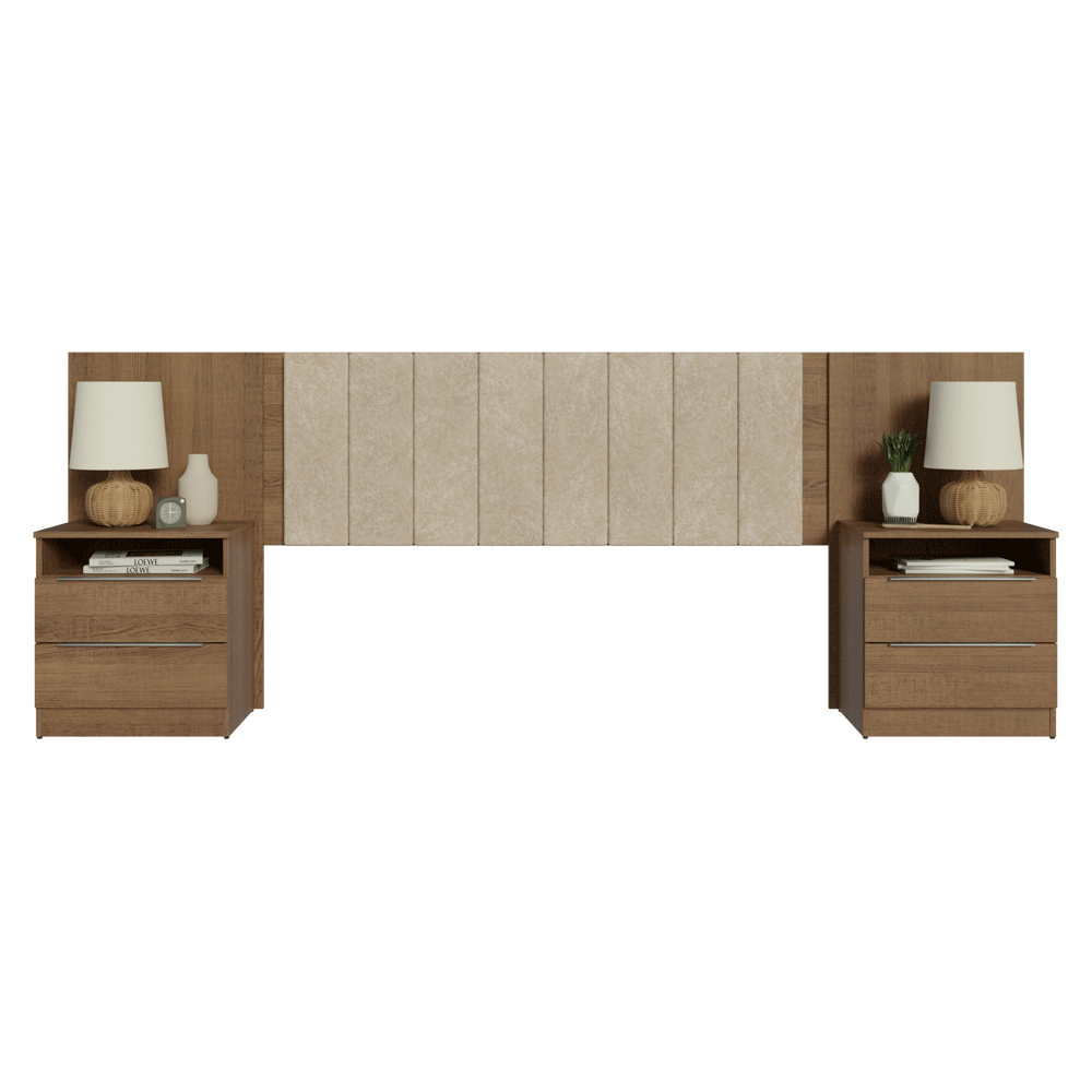 Respaldo de Cama Extensible Tapizado con 2 Mesas de Luz Marrón/Imperial Madesa